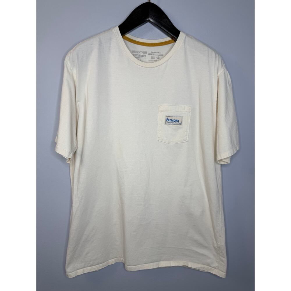Patagonia Mens Water People Organic Pocket T-shirt Banner Undyed Natural XL - Picture 8 of 8